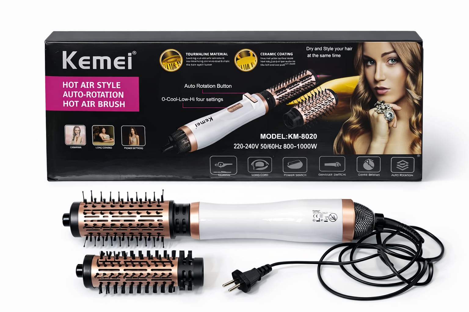 Kemei Rotierende Heißluftbürste KM-8020 mit 2 Bürsten